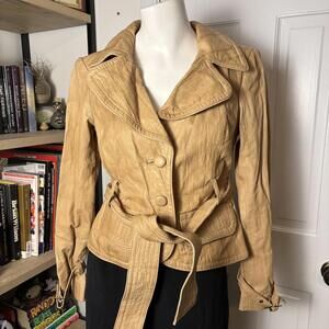 Bebe S Vintage Tan Leather Belted Jacket